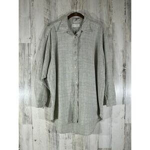 Susan Barry Shirt OS Green Beige Plaid Linen Cotton Oversized Button Up Tunic